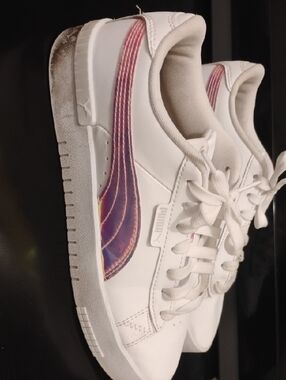 Puma White Sneakers with Iridescent Pink Accent